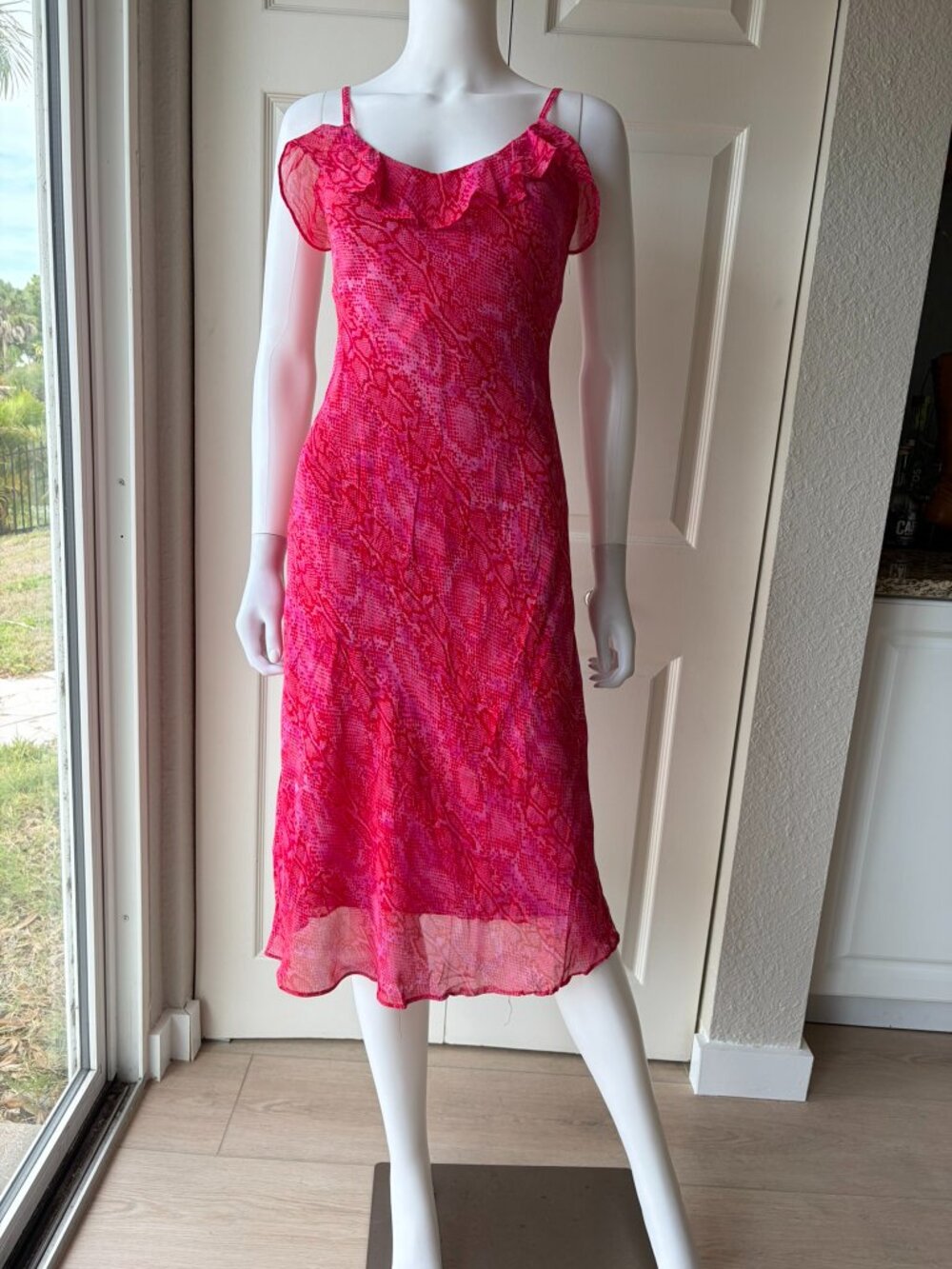 Betsey Johnson Size Small Vintage Pink Snake Print Midi Dress